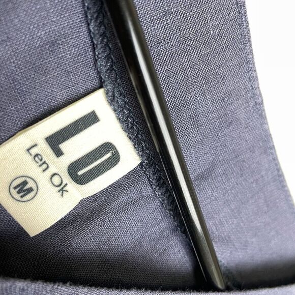 Len OK Medium 100% Linen Blue Purple Shirt Dress Pockets 3/4 Sleeves Belarus - Picture 10 of 10